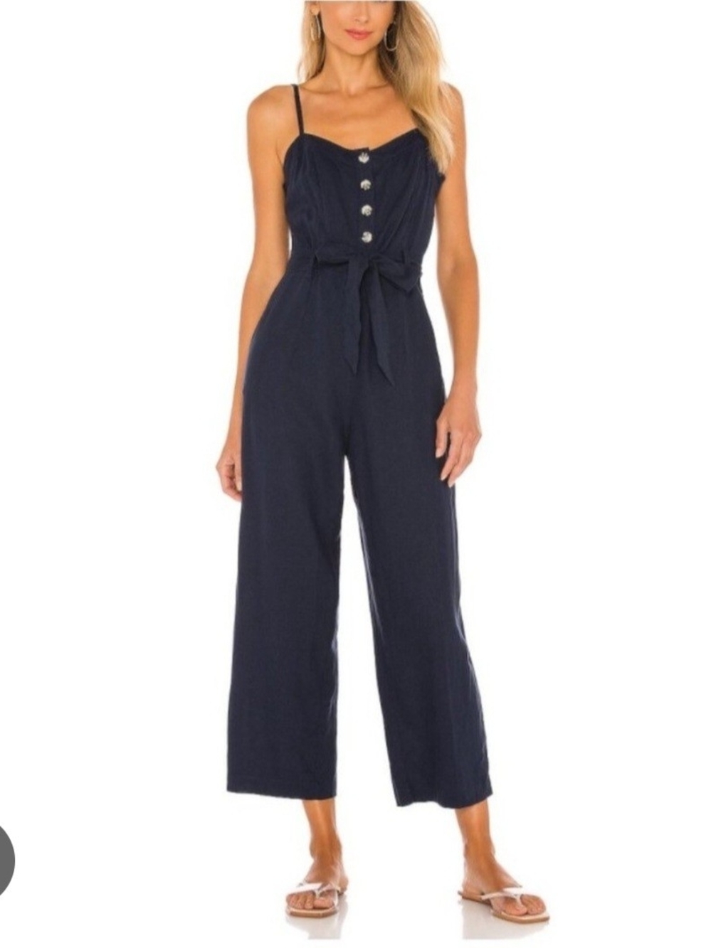 Rails Navy Linen Button Jumpsuit with Tie Waist New With Tags